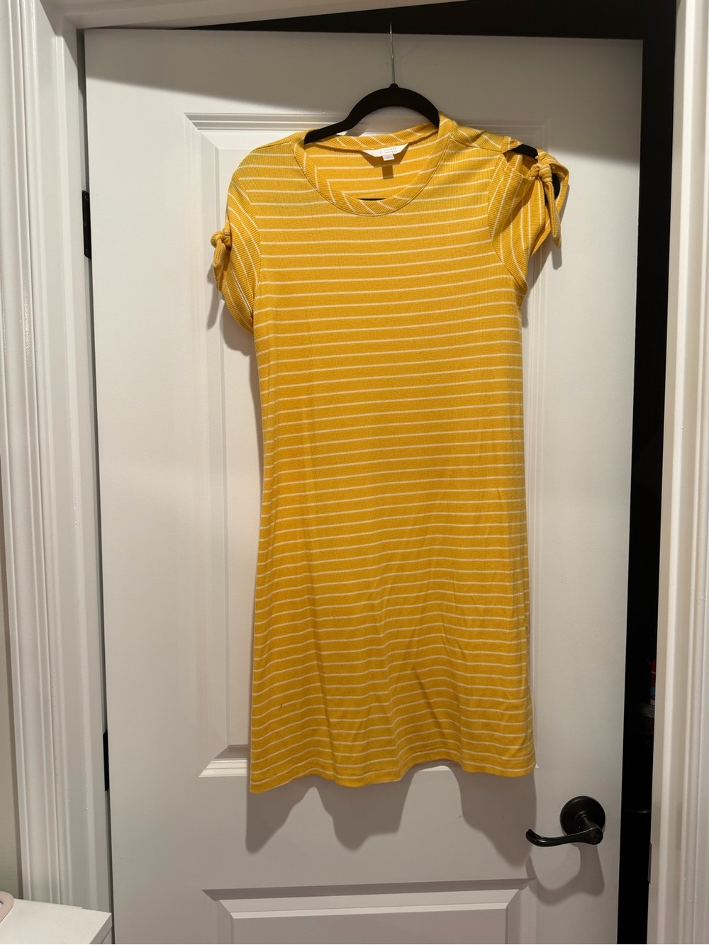 LC Lauren Conrad Yellow and White Striped Tie-Sleeve T-Shirt Dress